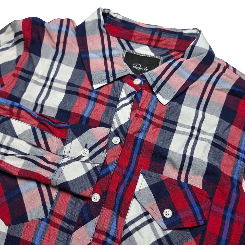 Rails Womens Shirt XS Red White Blue Plaid Two Pocket Button Down Casual